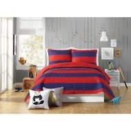 HNU 2 Piece Modern Style Red Twin Quilt Gorgeous Contemporary Relaxing Comfortable Novelty Pattern Boy Bedding Super Soft Elegant Bold Rugby Printed Navy Stripes Allover Pretty Bed