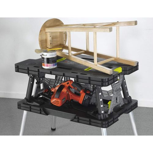  Keter Compact Portable Folding Garage Workbench Work Table with Clamps, Green