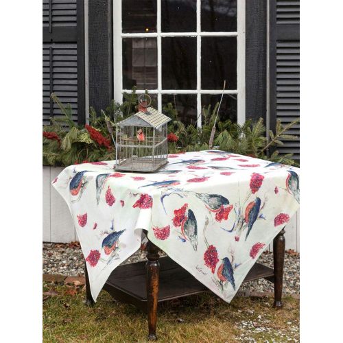  April Cornell Robin Watercolor Print 54 Inch Square 100% Cotton Tablecloth - Seats 4