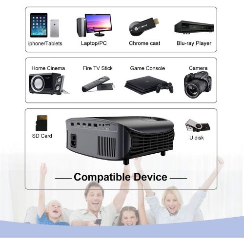  ARTlii HD Projector, Artlii 2019 Upgraded 3600 Lumen Movie Projector 200 Full HD Home Theater Projector 1080P Support with 2 HDMI VGA 2 USB HiFi Stereo for Movies, Home Cinema, Sports and