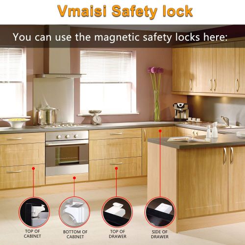  Magnetic Cabinet Locks Baby Proofing - Vkania 20 Pack Children Proof Cupboard Drawers Latches - 3M Adhesive Easy Installation