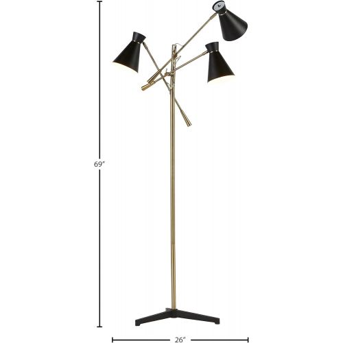  Rivet Retro 3-Arm Floor Lamp, 69H, With Bulbs, Brass