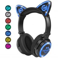 Mindkoo MindKoo Wireless Headphones Over Ear - Cat Ear Bluetooth Headphones with LED Light, Foldable Headset with Soft Earmuff for CellphonesTabletsPCTV, White