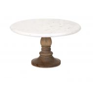 12 IMAX 82504 Lissa Marble Cake Stand in White  Handcrafted Cake Pedestal, Marble and Mango Wood Display Table for Presenting Cakes, Pastries, Desserts. Cake Stands