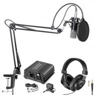 Neewer NW-700 Pro Condenser Microphone and Monitor Headphones Kit with 48V Phantom Power Supply, NW-35 Boom Scissor Arm Stand, Shock Mount and Pop Filter for Home Studio Sound Reco