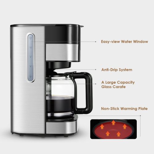  AICOOK Aicook Coffee Maker, 12 Cup Programmable Coffee Machine with Coffee Pot, Drip Coffee Maker with Timer and Thermal Pot, Permanent Filter Coffee Maker, Black