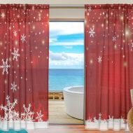 ALAZA U LIFE Merry Christmas Winter Snowflakes Patchwork Rod Pocket Sheer Voile Window Curtain Curtains 55 inch Wide x 78 inch Long Per Panel, Set of 2 Panels