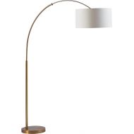 Rivet Brass Arc Floor Lamp, 76H, With Bulb, Brass with Linen Shade