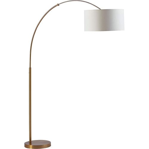  Rivet Brass Arc Floor Lamp, 76H, With Bulb, Brass with Linen Shade