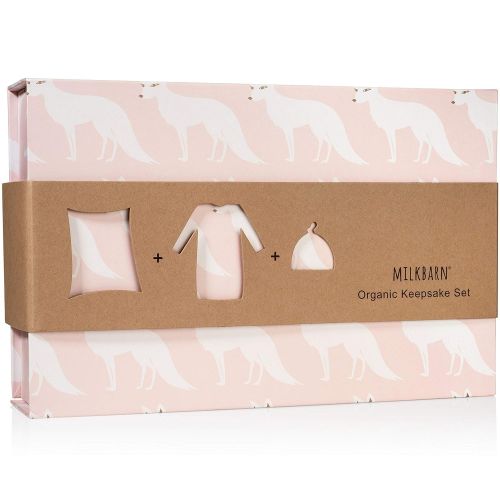  Milkbarn Organic Newborn Gown, Hat and Swaddle Blanket Keepsake Set, Pink Fox