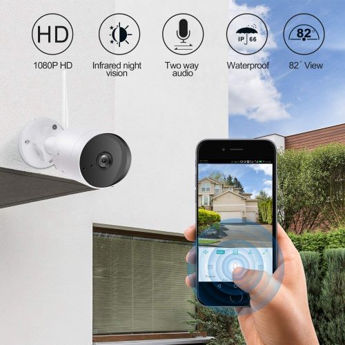  A-ZONE Outdoor Security Camera - HD 1080P Bullet Camera 2.4G Wireless IP66 Waterproof 50ft Night Vision Home Surveillance IP Camera Two-Way Audio, Motion Detection AlarmRecording, Includ