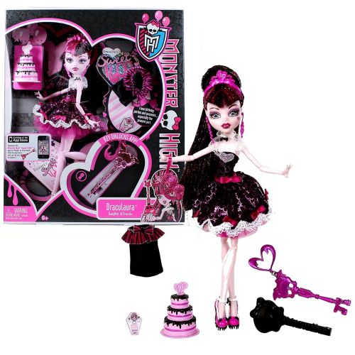 몬스터하이 Mattel Year 2011 Monster High Sweet 1600 Series 12 Inch Doll - Draculaura Daughter of Dracula with 2 Pair of Outfits, Birthday Cake, Phone, Hairbrush and Skeleton Key