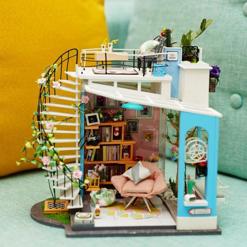  ROBOTIME DIY Miniature Dollhouse Kit - 1:24 Scale Dollhouse Room Kit with LED Light - DIY House Kit with Furniture Best Birthday for Women and Men
