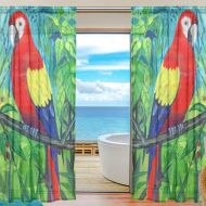 ALAZA Sheer Curtain Bird Parrot Art Painting Voile Tulle Window Curtain for Home Kitchen Bedroom Living Room 55x78 inches 2 panels