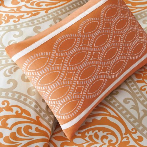  Intelligent Design Senna Comforter Set Full/Queen Size - Orange/Taupe, Damask  5 Piece Bed Sets  All Season Ultra Soft Microfiber Teen Bedding - Great For Guest Room and Girls Be