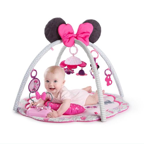 브라이트스타트 Bright Starts Disney Baby Minnie Mouse Garden Fun Activity Gym Play Mat with Melodies, Ages Newborn +