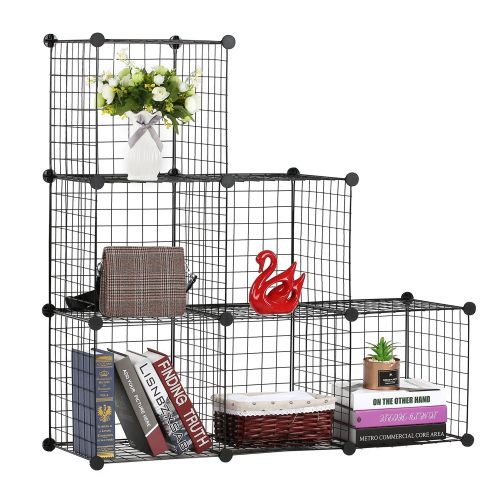  BASTUO 6 Cubes Wire Storage Cabinet Bookcase Shelf Modular Cube Organizer Rack,Closet for Toys,Books,Clothes,Black