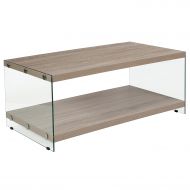 Flash Furniture Weston Collection Natural Wood Grain Finish Coffee Table with Glass Frame and Shelves