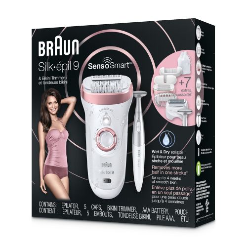 브라운 Braun Epilator for Women, Hair Removal for Women, Silk-epil 9-890 SensoSmart Electric Shaver and Bikini Trimmer, Womens Epilator