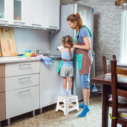  Acko Folding Step Stool Lightweight Plastic Step Stool 2 Pack,11 inch Foldable Step Stool for Kids and Adults,Non Slip Folding Stools for Kitchen Bathroom Bedroom (White, 2 Pack)