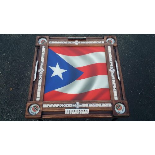  Domino Tables by Art Puerto Rican Flag Domino Table with Bacardi Cup Holder