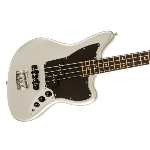  Squier by Fender Vintage Modified Jaguar Beginner Short Scale Electric Bass Guitar - Silver