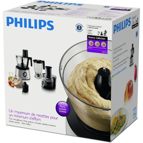 필립스 Besuchen Sie den Philips-Store Philips HR7778/00 Kuechenmaschine (1.300 Watt, inkl. Knethaken, Entsafter, Standmixer und Zitruspresse) schwarz/silber