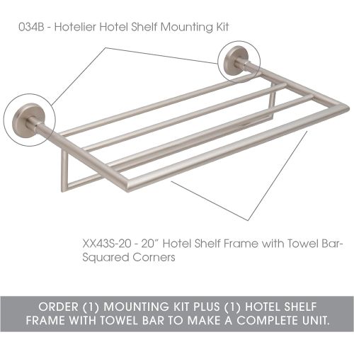  Ginger 24 Hotel Shelf Frame with Towel Bar, Squared Corners - XX43S-24PC - 24 inch Wall Mounted Towel Rack - Polished Chrome - Frame only