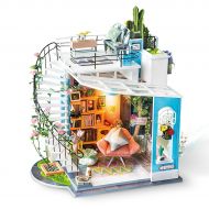 ROBOTIME Miniature Dollhouse Kits - 1:24 Scale DIY Mini House with Furniture - Woodcraft Model Kits with LED Great Birthday for Women and Men