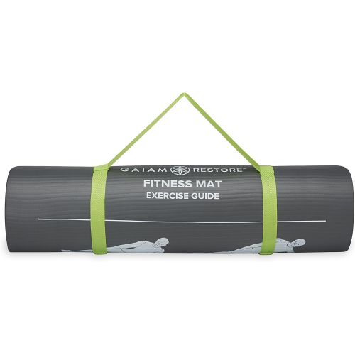  Gaiam Restore Fitness Exercise Mat with Self-Guided Exercise Illustrations Printed on Mat, 10mm Thick