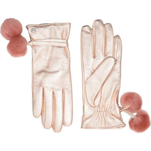  UGG Womens Sheepskin Pom and Leather Tech Gloves Rose Gold MD