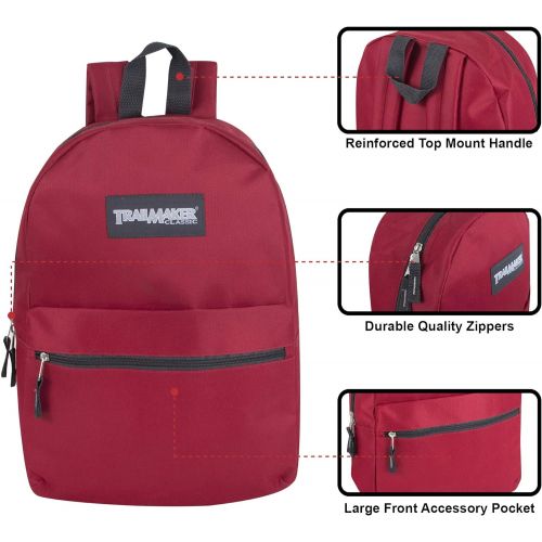  Trail maker Classic Traditional Solid 17 Inch Backpacks with Adjustable Padded Shoulder Straps
