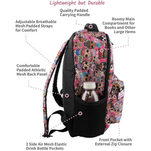  L.O.L. Surprise! Dolls Girls 16 School Backpack (One Size, Black/Pink)