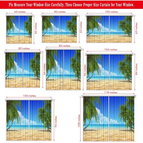  LB Tropical Beach Window Curtains for Living Room Bedroom,Paradise Seaside Scenery Teen Kids Room Darkening Thermal Insulated Blackout Curtains Drapes 2 Panels,28 by 65 inch Length