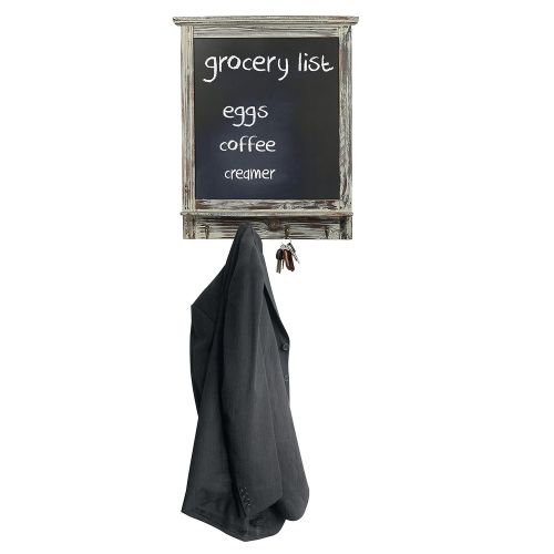  MyGift Country Rustic Torched Wood Chalkboard and Metal Coat Hook Wall Mounted Storage with Decorative Shelf