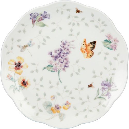 레녹스 Brand: Lenox Lenox Butterfly Meadow Dessert Plates, 8-Inch, Assorted Colors, Set of 4, White - 829050