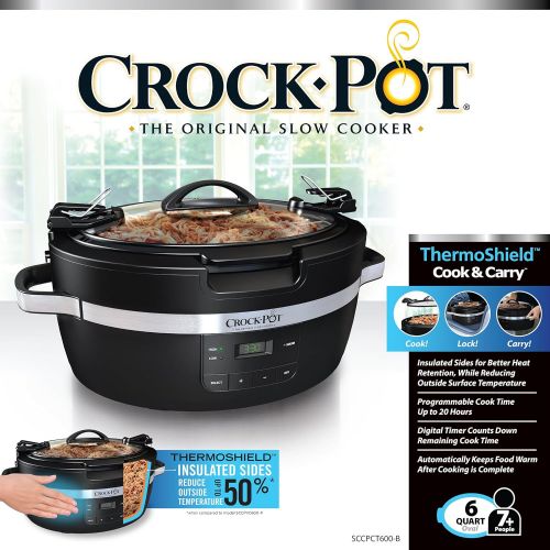 크록팟 Crock-Pot Crockpot SCCPCT600-B Thermoshield Slow Cooker, 6 Quart, Black