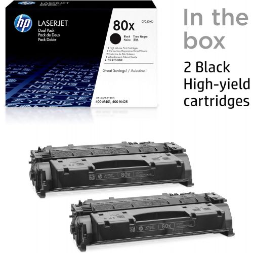 에이치피 HP 80X (CF280X) Black Toner Cartridge High Yield, 2 Toner Cartridges (CF280XD)