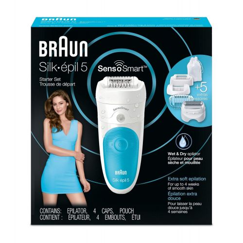 브라운 Braun Epilator for Women, Hair Removal for Women, Silk-epil 5-5890 SensoSmart Electric Shaver, Bikini Trimmer, Electric Trimmer, Womens Epilator