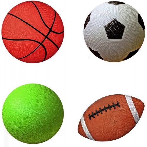  [아마존베스트]AppleRound Pack of 4 Sports Balls with 1 Pump: 1 Each of 5 Soccer Ball, 5 Basketball, 5 Playground Ball, and 6.5 Football (1-Pack, 4 Balls+1 Pump)