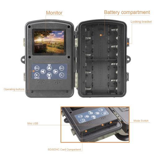  ECOOPRO Trail Camera 12MP 1080P HD Game Hunting Camera 65ft Infrared Night Vision,90°Detection Angle,24pcs 940nm IR LEDs,2.4 LCD Screen&Waterproof IP66 Wildlife Hunting Cam