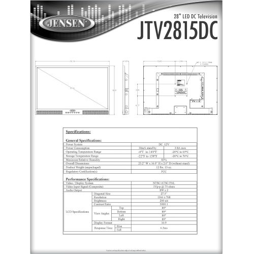  ASA Jensen JTV2815DC 28-Inch LED DC TV with White LED Illumination, Wide 16:9 LCD Panel, 1366 x 768 Pixels WXGA Resolution, and Integrated HDTV (ATSC) Tuner, Black