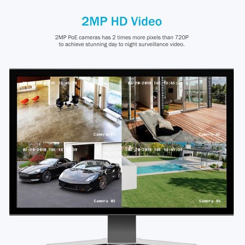  ANNKE 1080P Power over Ethernet Video Security System 6.0MP NVR and (4) 2.0MP CCTV Weatherproof NetworkIP Cameras with 100ft Night Vision, NO HDD Included