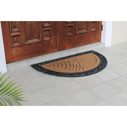  A1 Home Collections A1HC Half Round Rubber and Coir Doormat | 30 x 48 Inch | Standard Double Doormat With Classic Black Color | Large Size Doormat |Rubber Backed | Outdoor Mat | Durable and Long Lasti
