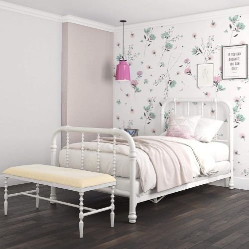  DHP Jenny Lind Metal Bed Frame in White with Elegant Scroll Headboard and Footboard, Twin size