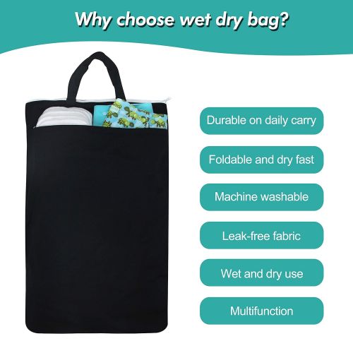  Wegreeco Reusable Hanging Wet Dry Cloth Diaper Bag (1 Pack, Black)