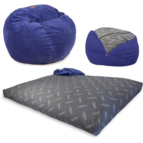  CordaRoys Chenille Bean Bag Chair, Convertible Chair Folds from Bean Bag to Bed, As Seen on Shark Tank - Navy, Queen Size