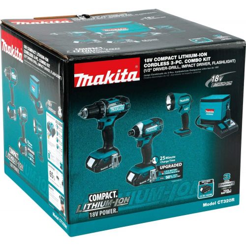  Makita CT320R 18V COMPACT Lithium-Ion Cordless 3-Pc. Combo Kit (2.0Ah)