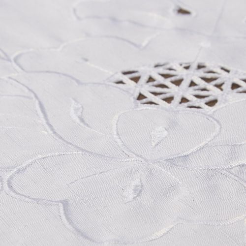  Violet Linen Sapphire Embroidered Design Tablecloth, 60 x 120, White