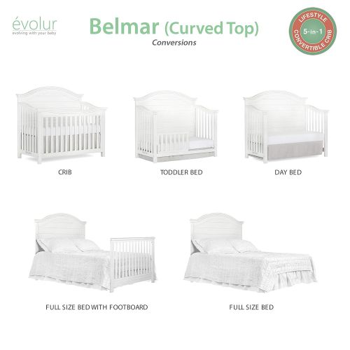  Evolur Belmar Curve 5 in 1 Convertible Crib, Weathered White